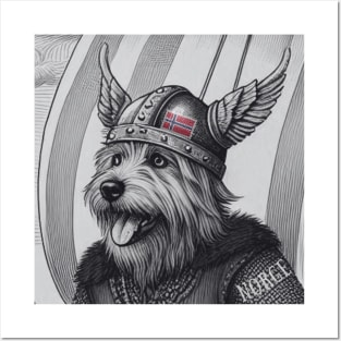 Cute Black and White Viking dog Norway Flag Posters and Art